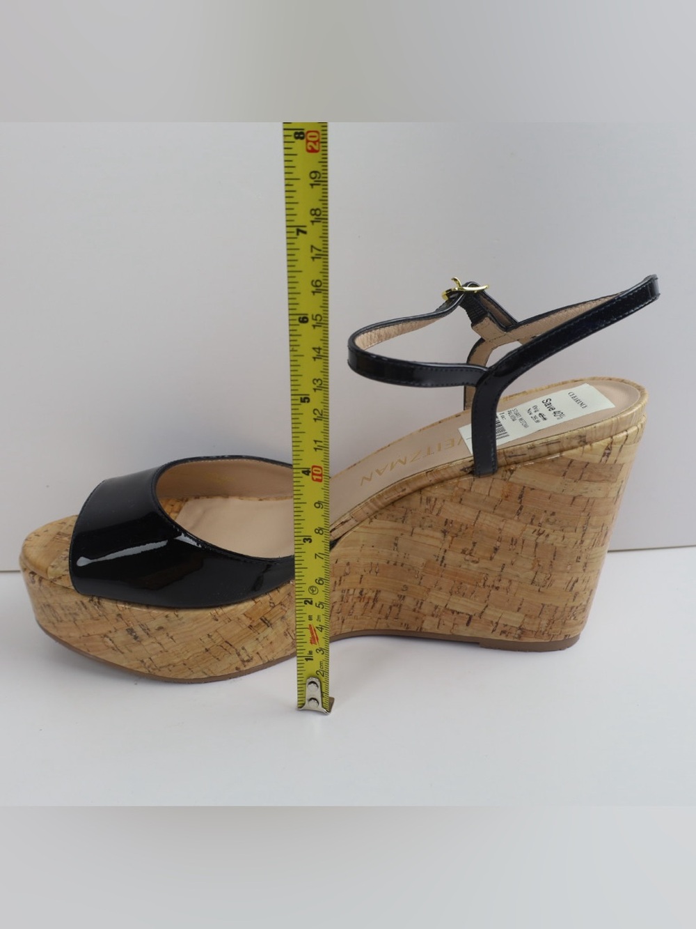 Stuart Weitzman Palmina Black Patent Leather Cork Wedge Sandal- 10- 0513 - Picture 10 of 13
